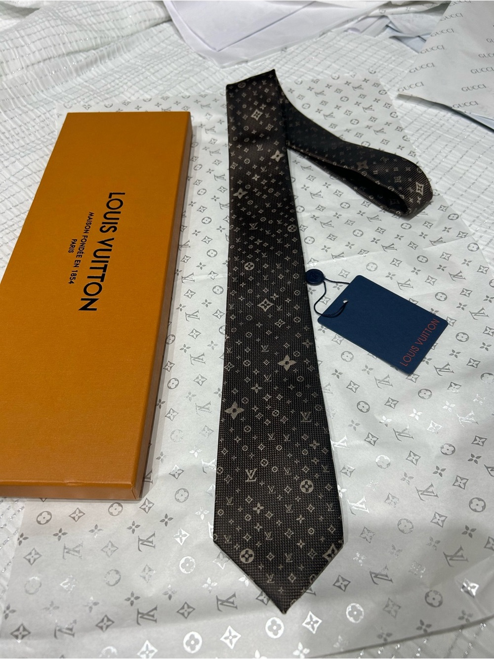 Louis Vuitton Dark Brown Monogram Silk Tie